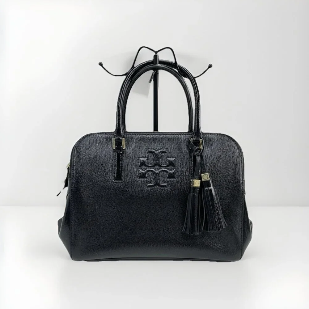Tory Burch Thea Black Leather Triple Zip Satchel Bag and Matching Wristlet‎ Set